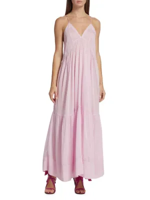 Isabel Marant Katniss V-Neck Tiered Maxi Dress in Light Pink