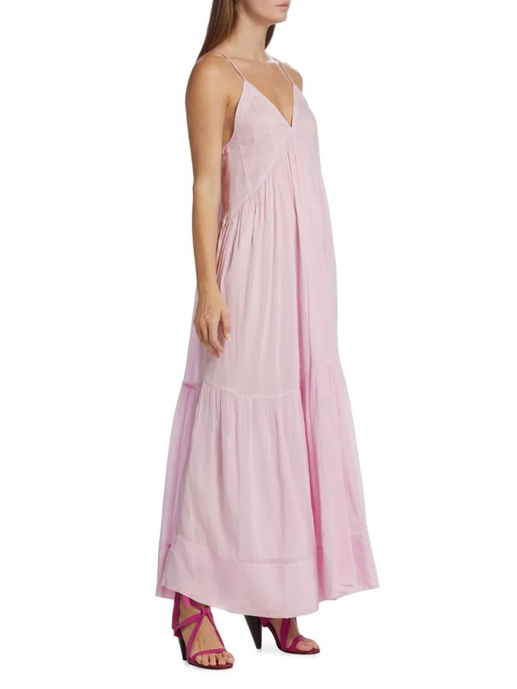 Isabel Marant Katniss V-Neck Tiered Maxi Dress in Light Pink