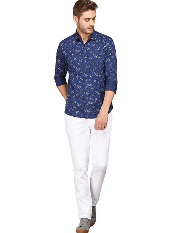 JadeBlue Dark Blue Printed Slim Fit Casual Shirt | JadeBlue