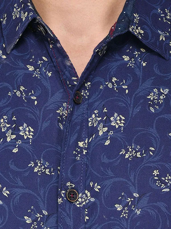 JadeBlue Dark Blue Printed Slim Fit Casual Shirt | JadeBlue