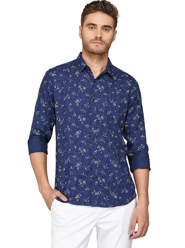 JadeBlue Dark Blue Printed Slim Fit Casual Shirt | JadeBlue