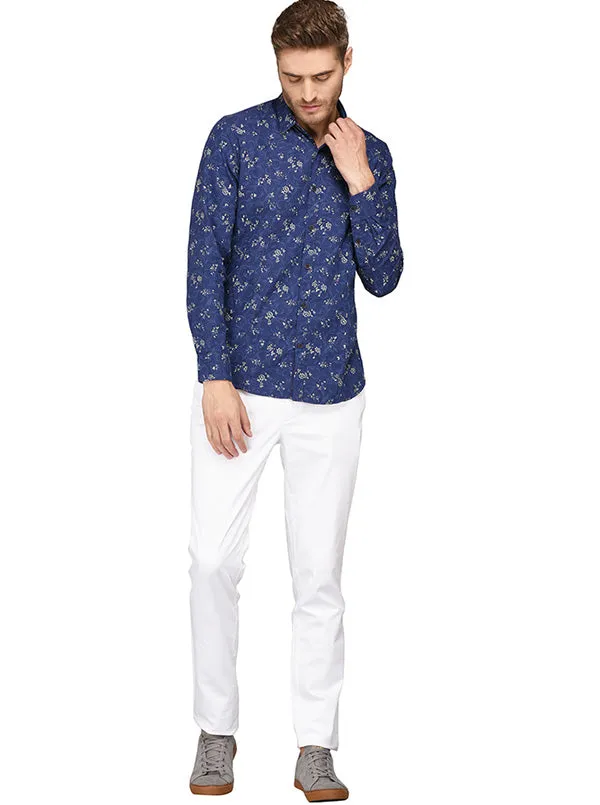 JadeBlue Dark Blue Printed Slim Fit Casual Shirt | JadeBlue
