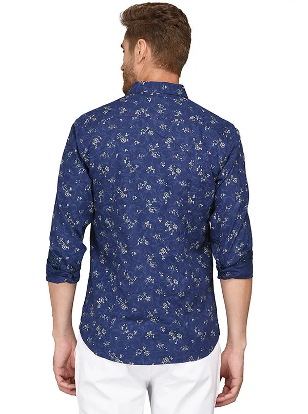 JadeBlue Dark Blue Printed Slim Fit Casual Shirt | JadeBlue