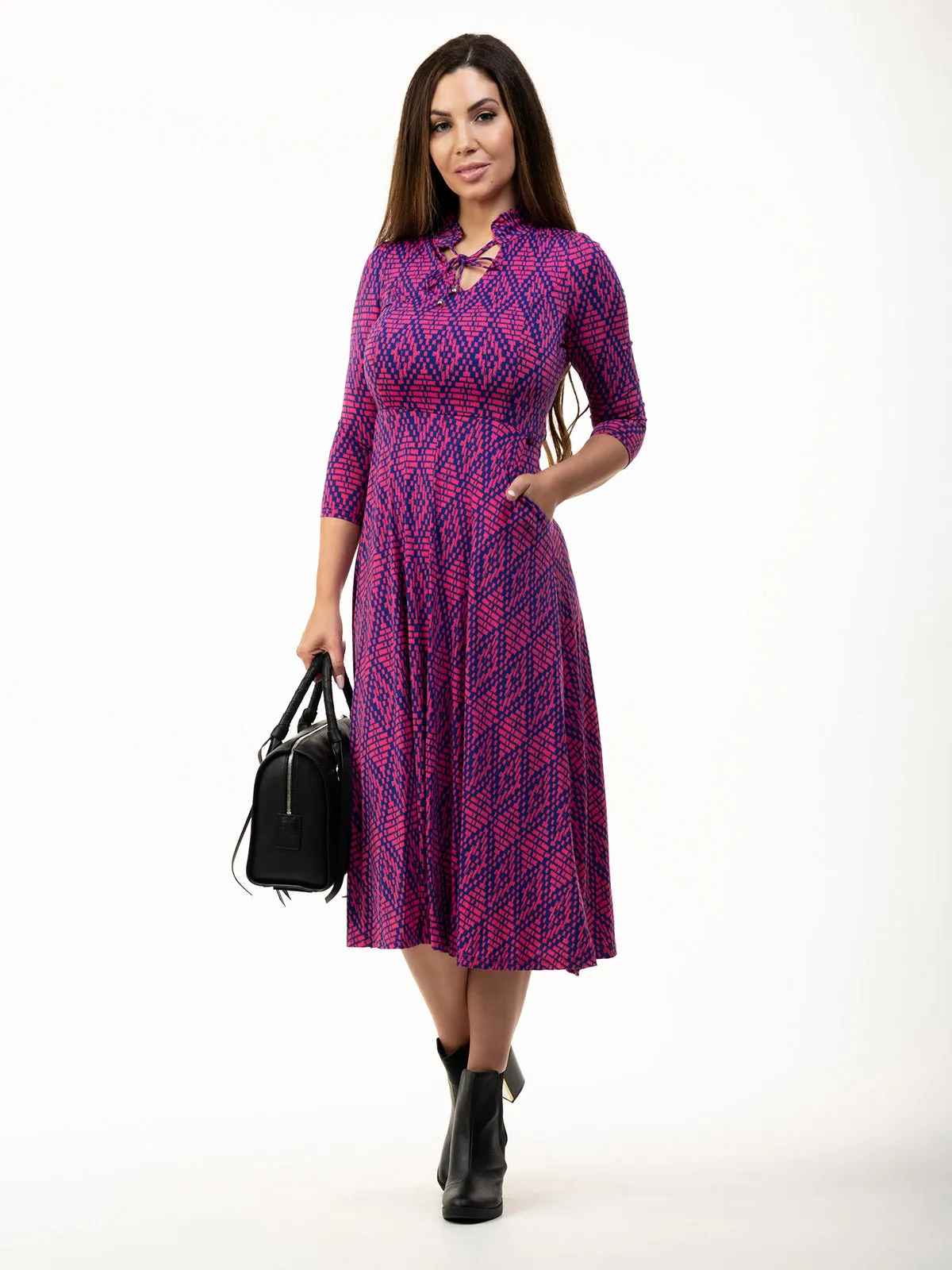Jennifer Tie Neck Midi Dress, Pink Multi