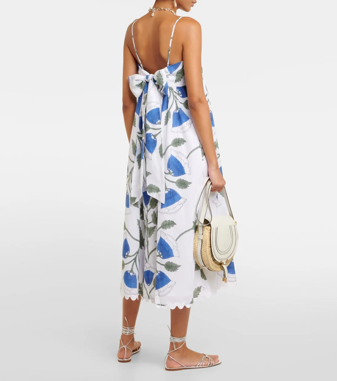 Juliet Dunn Cotton Floral Midi Dress, White