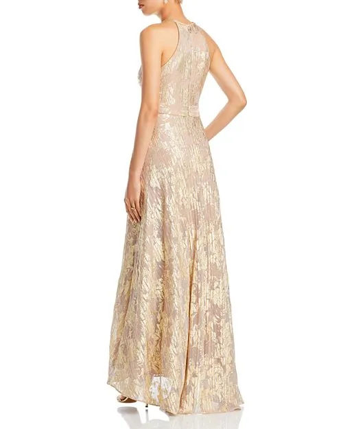 Knitted dress with foil straps AQUA, Gold color