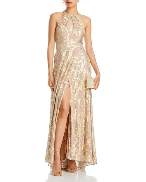 Knitted dress with foil straps AQUA, Gold color