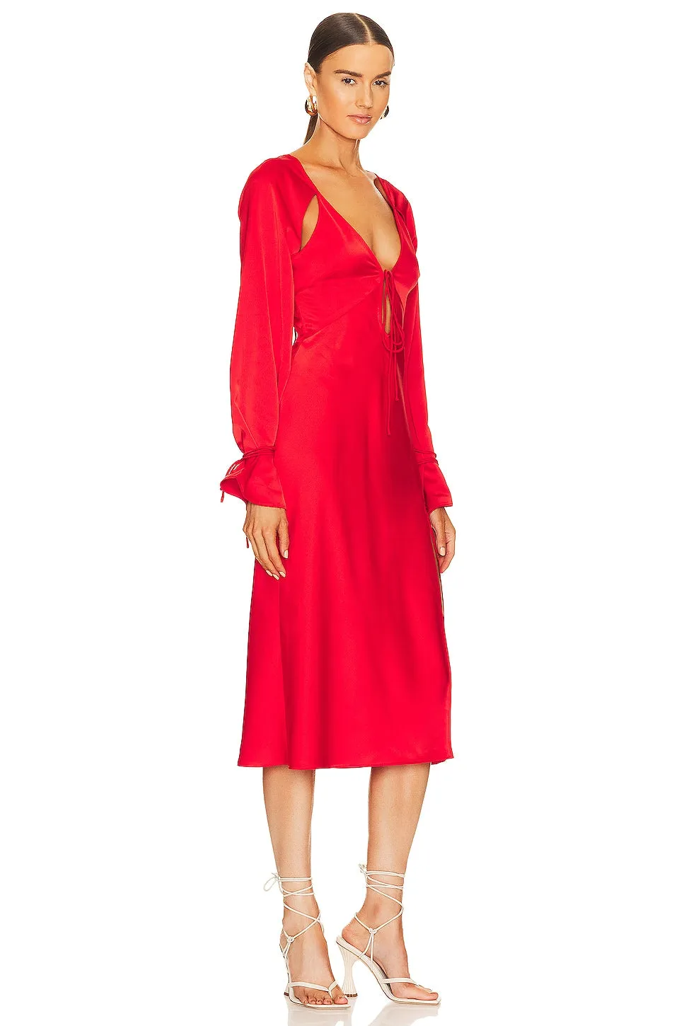 L'Academie Connor Midi Dress in Bright Red