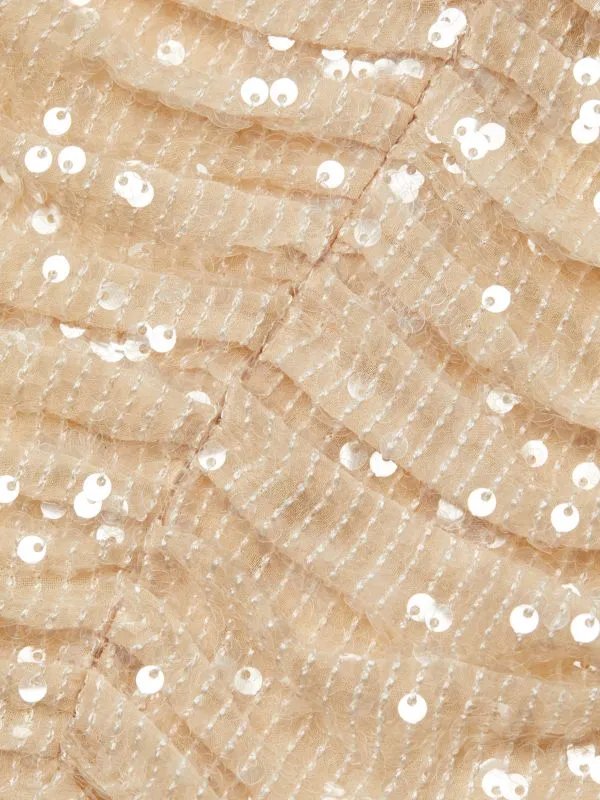 Lana Khaite midi dress with sequins and ruffles, beige