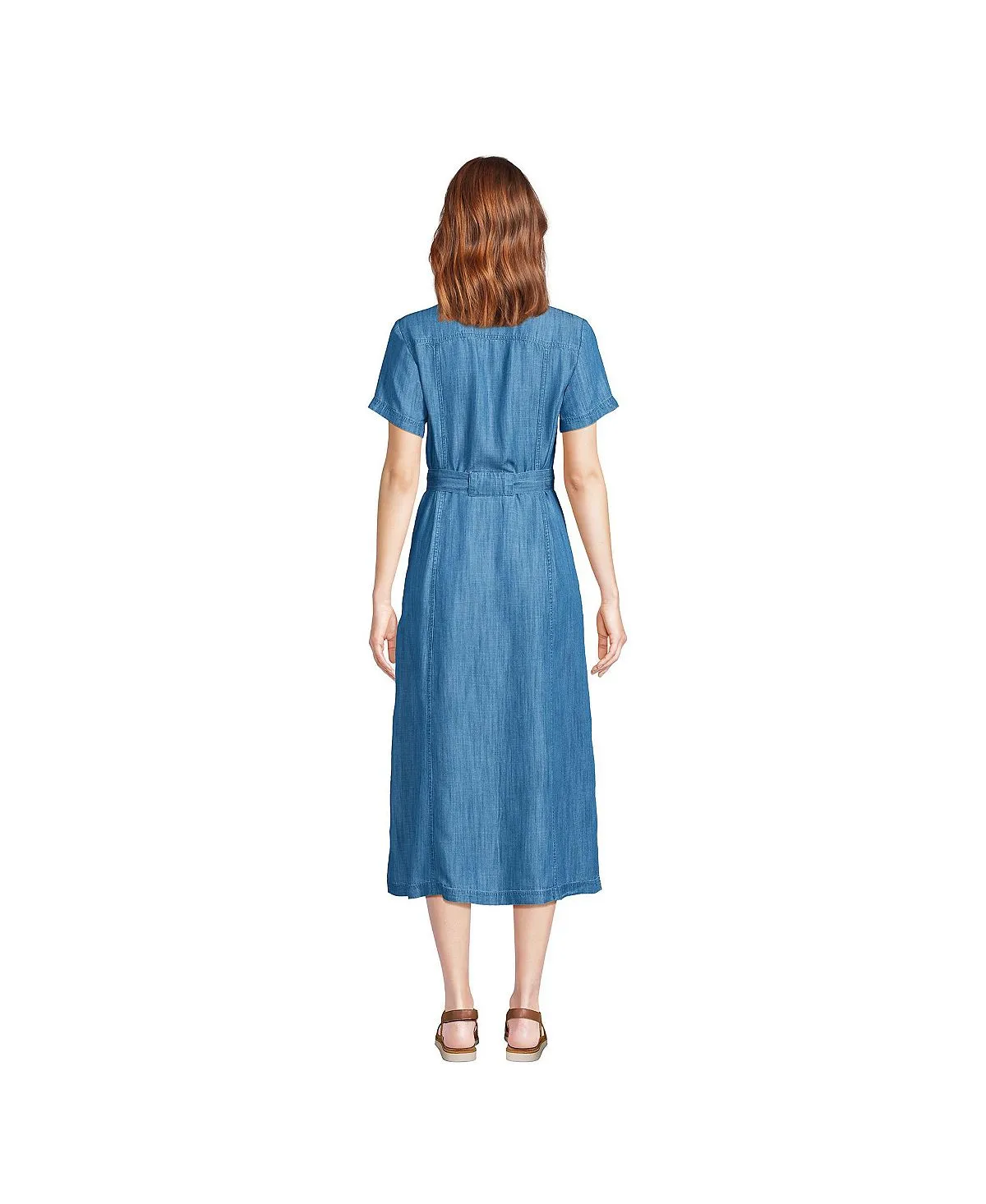 Lands' End Women's Indigo Tencel Button Front Midi Dress