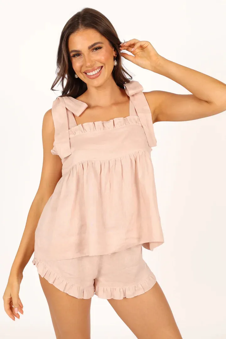 Libby Frill Linen Cami Set -  Blush