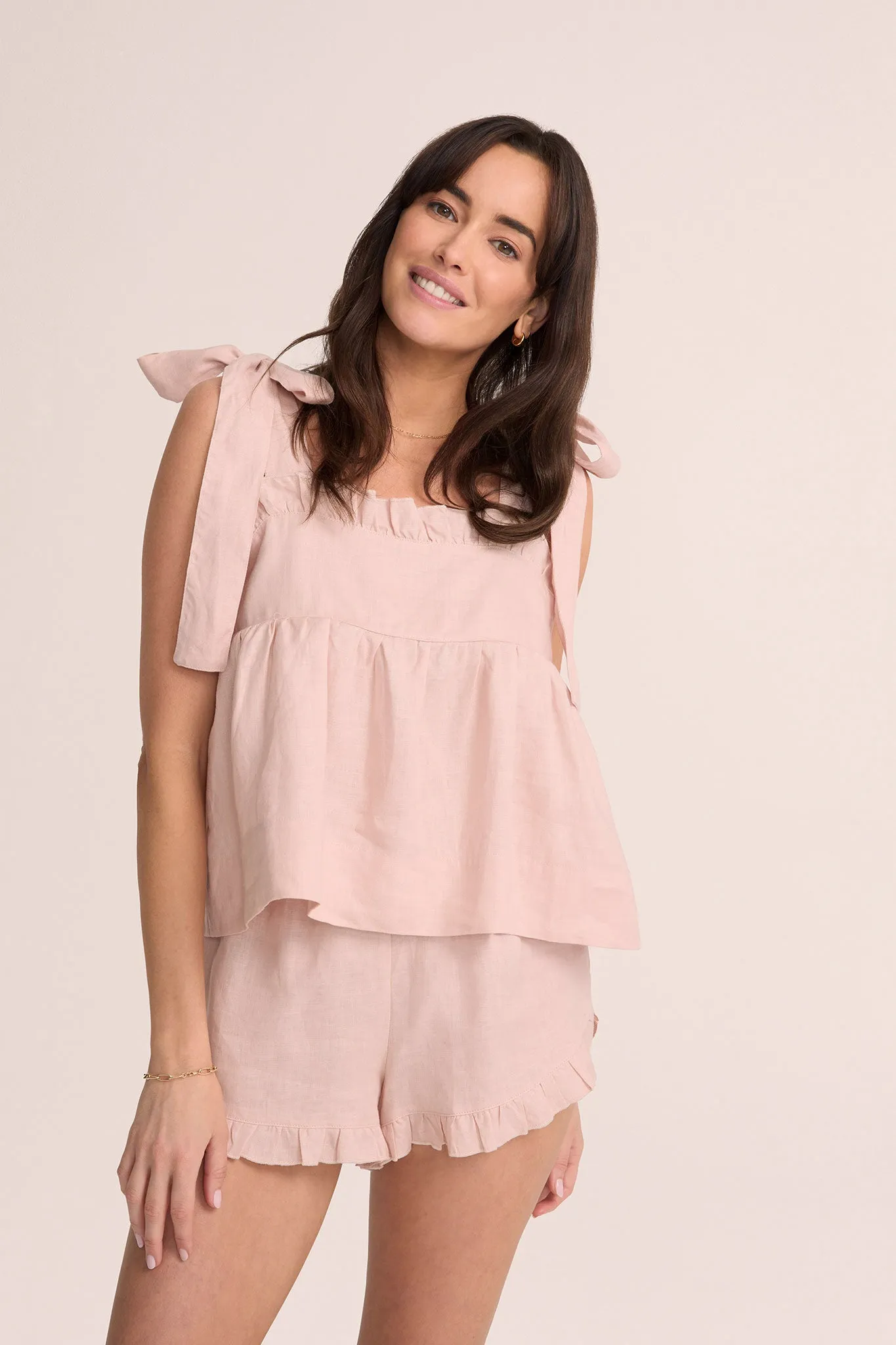 Libby Frill Linen Cami Set -  Blush