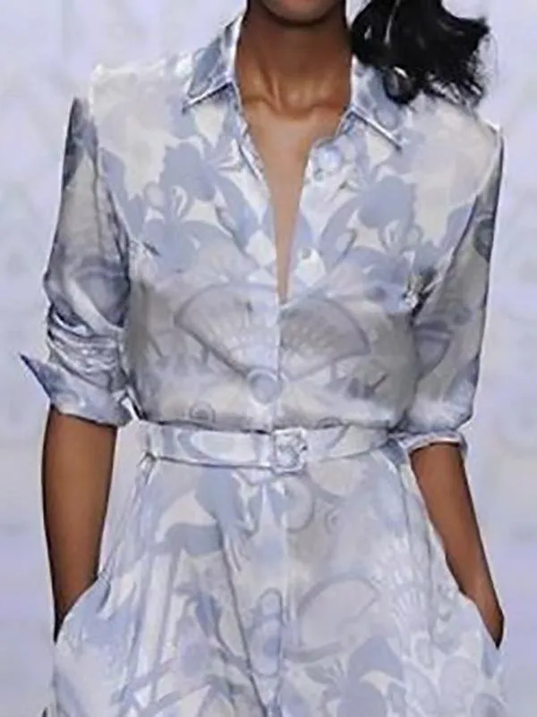 Long-sleeved Print Slim Maix Shirt Dress