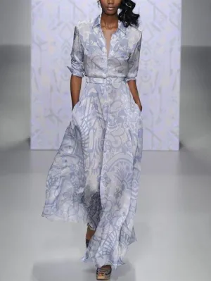 Long-sleeved Print Slim Maix Shirt Dress