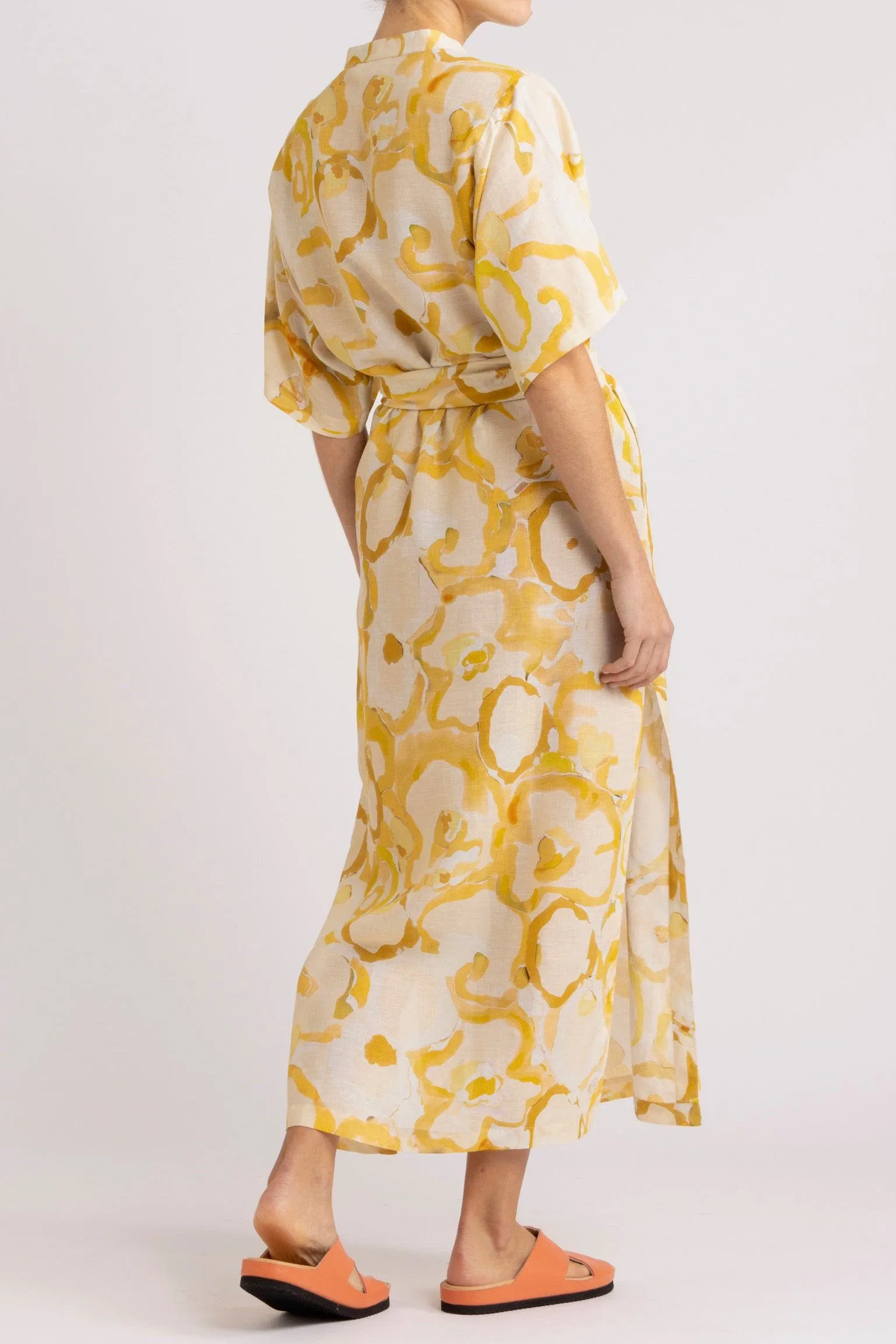 Miriam Yellow Print Cotton-Linen Dress