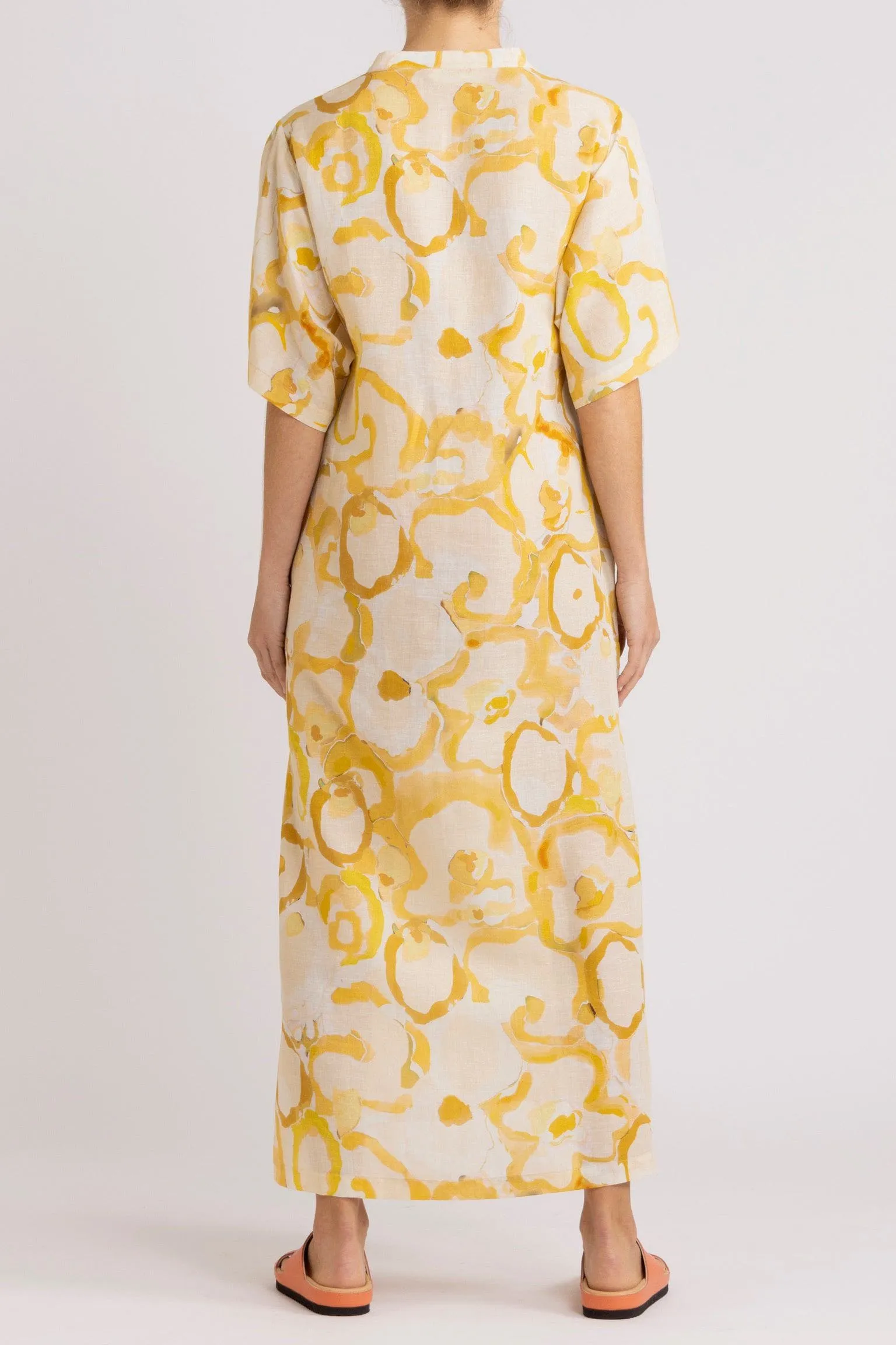 Miriam Yellow Print Cotton-Linen Dress