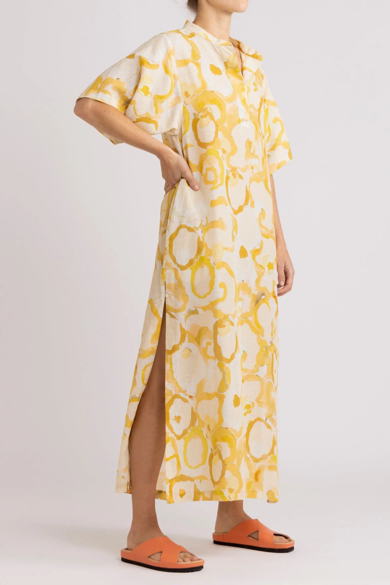 Miriam Yellow Print Cotton-Linen Dress