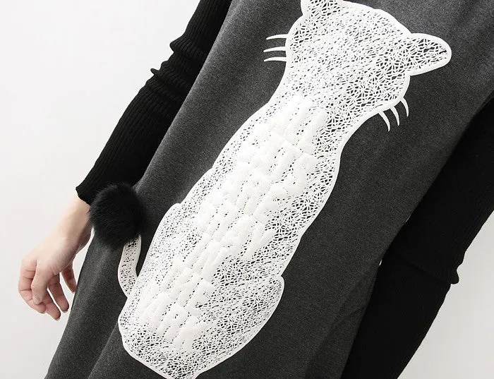 New style 3 colors cat print women dresses for autumn spring and winter
