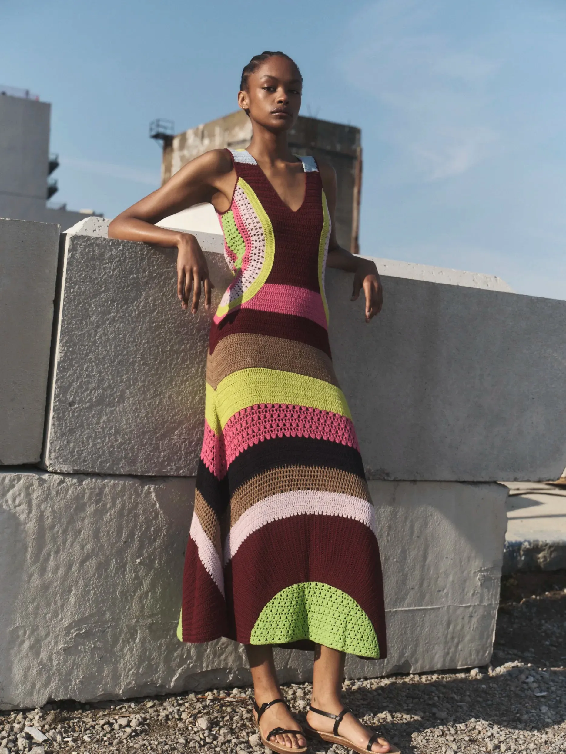Ocon Crochet Dress in Multi Wool Cashmere