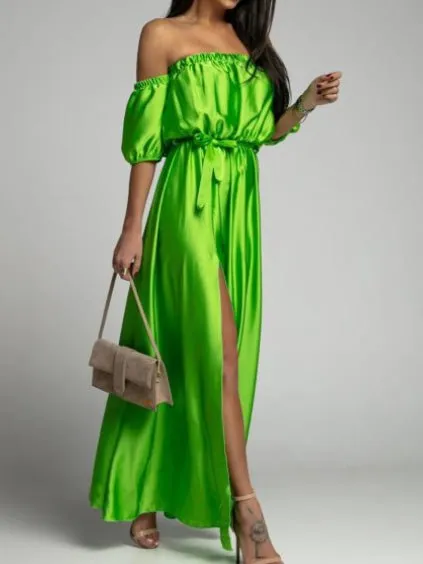 One-Shoulder Short Sleeve Slit Dress