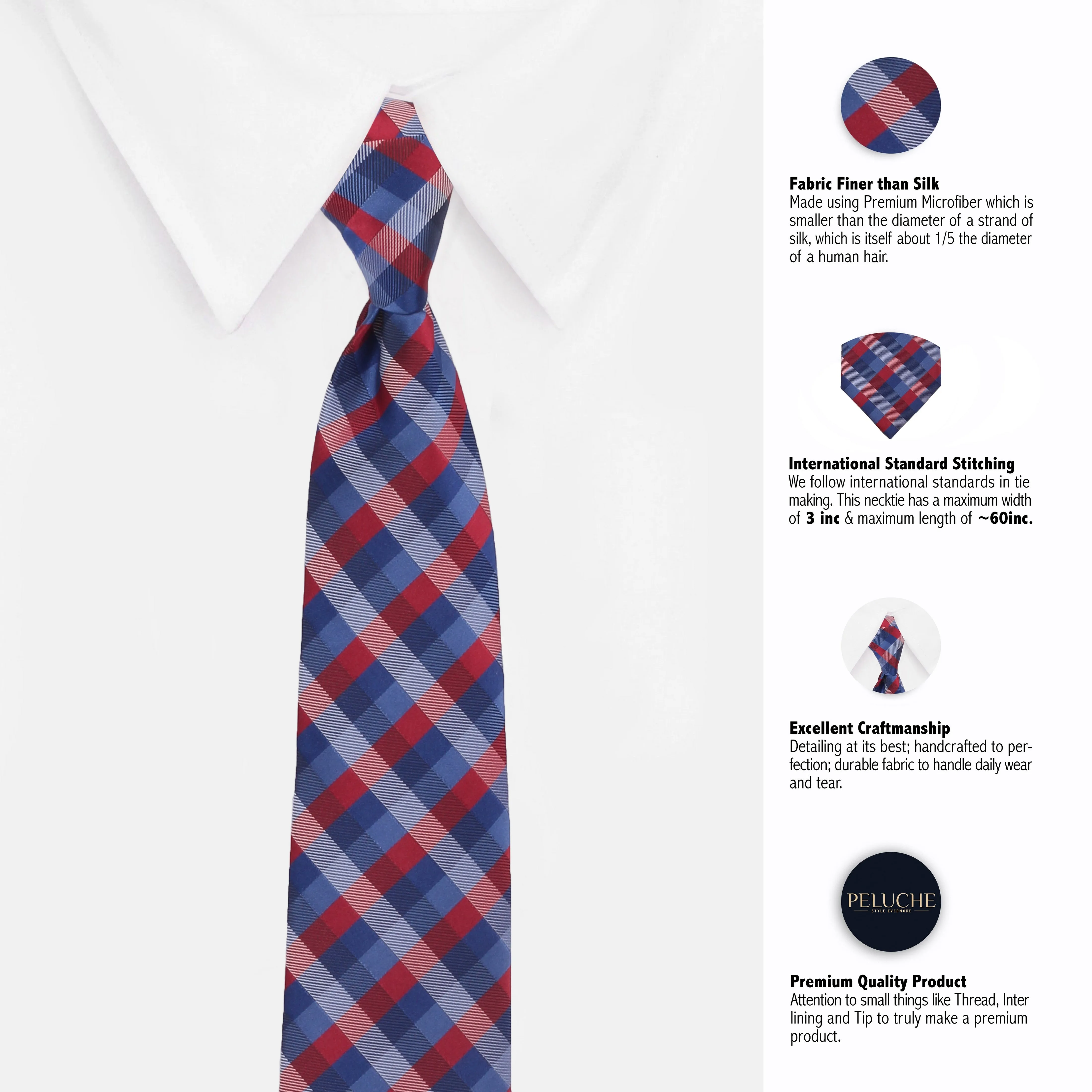 Peluche Moderated Checks Microfiber Necktie For Men