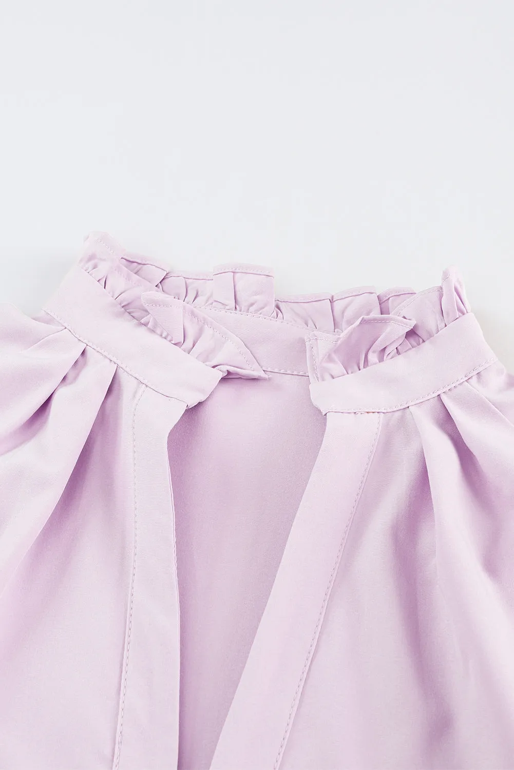 Pink Casual Stand V Neck Short Frill Dress