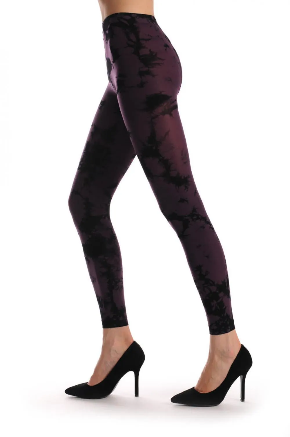 Plum & Black Colour Splash (Tie Dye) Footless