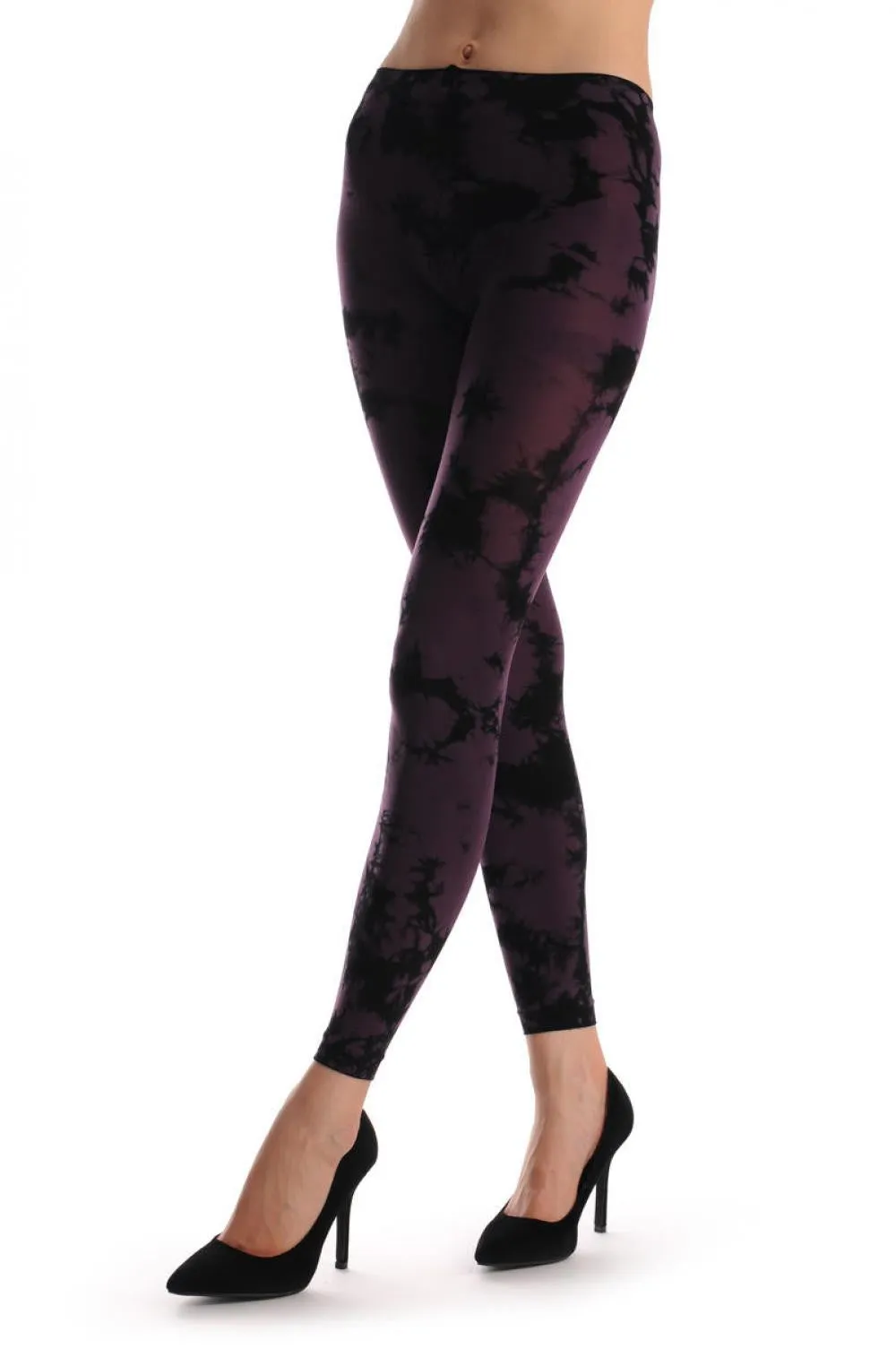 Plum & Black Colour Splash (Tie Dye) Footless