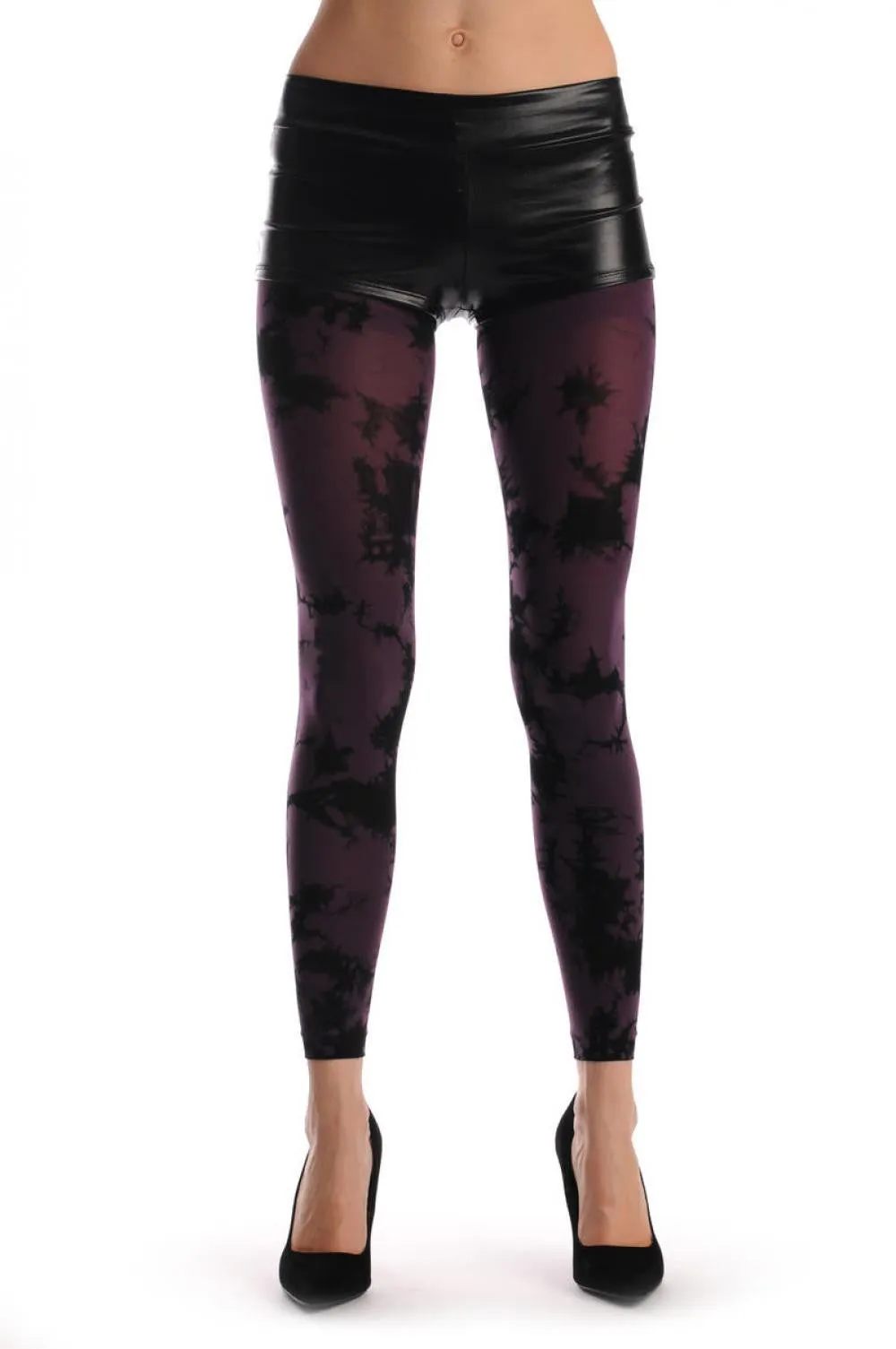 Plum & Black Colour Splash (Tie Dye) Footless