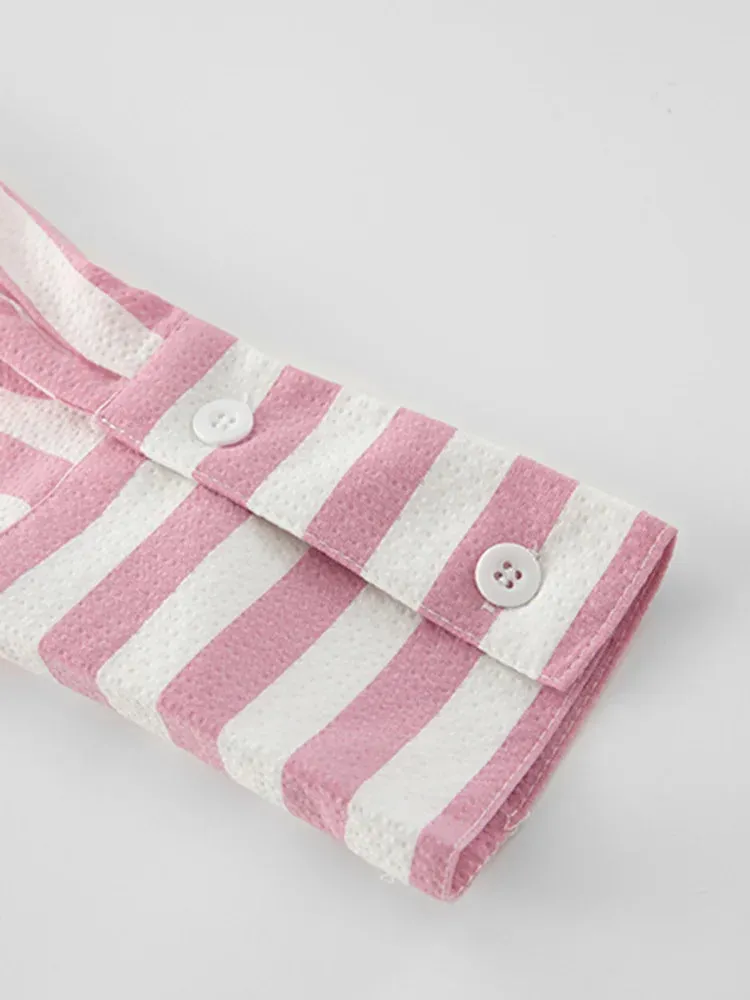 Pre Order:  Casual Pink Striped Bow Blouse