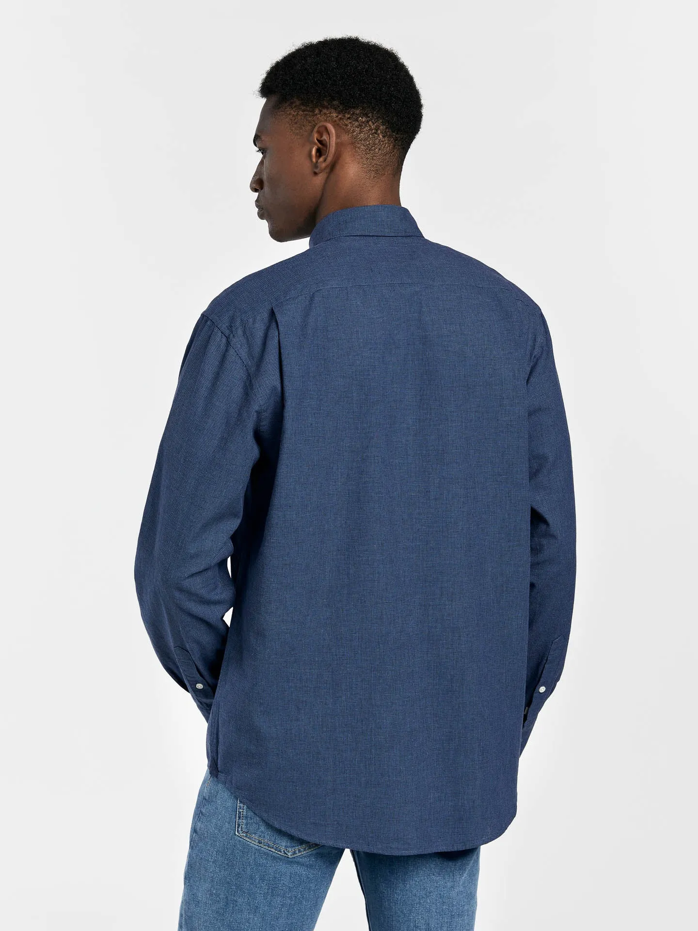 Regular fit special edition cotton-linen blend small checks shirt