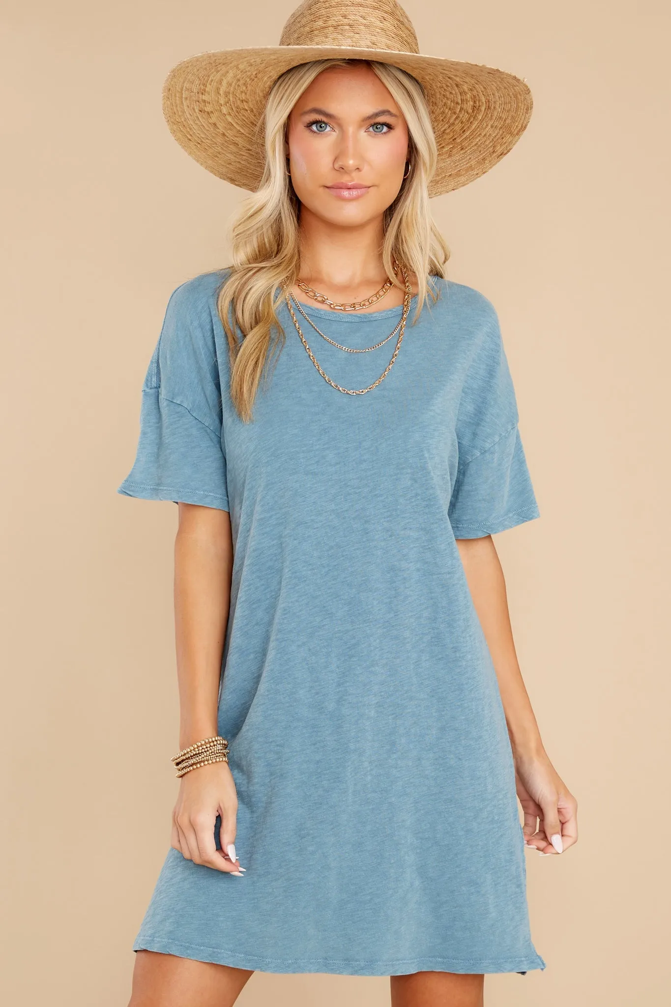 Relaxed Carribean Blue T-Shirt Dress