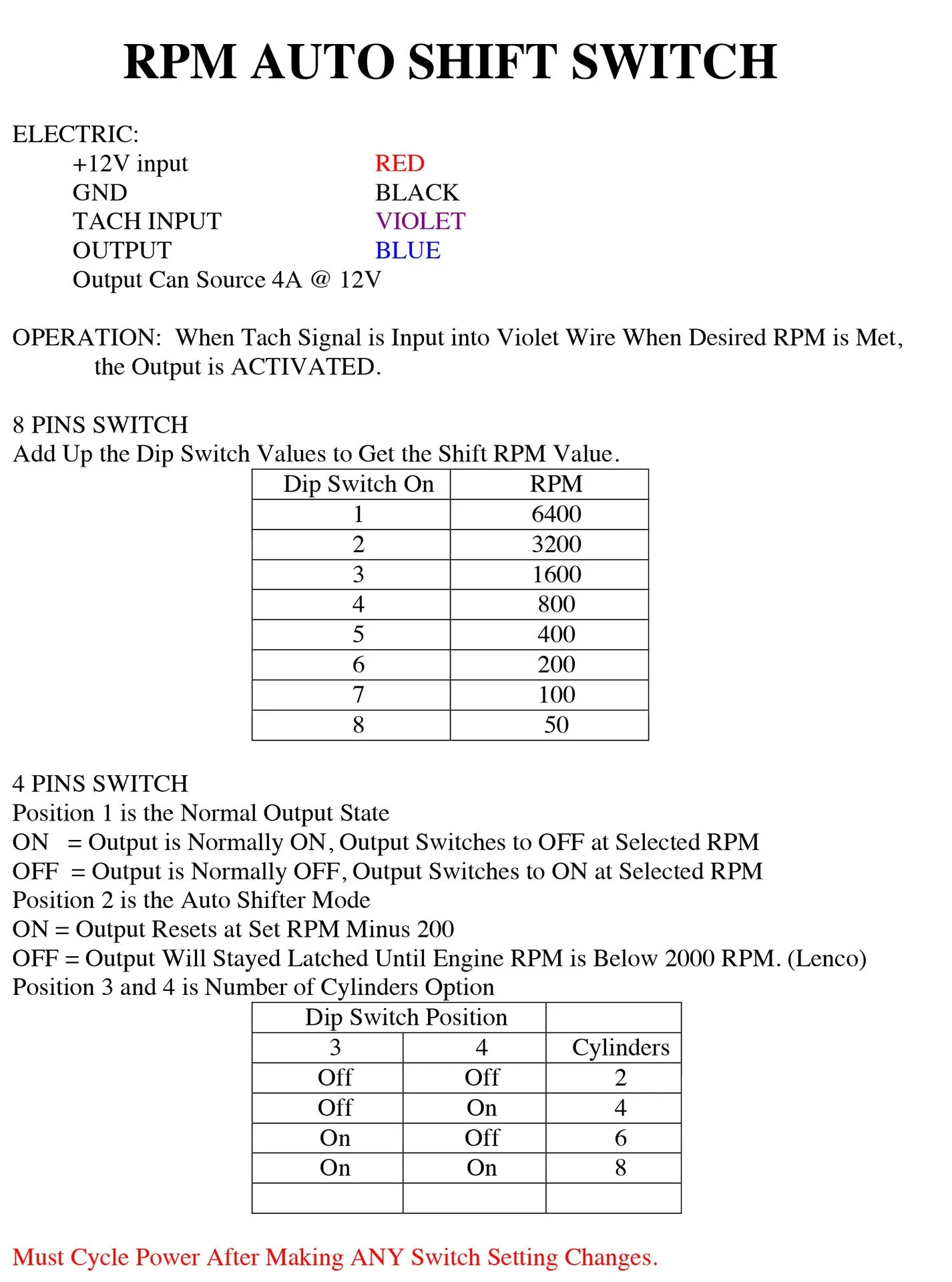 RPM AUTO SHIFT SWITCH
