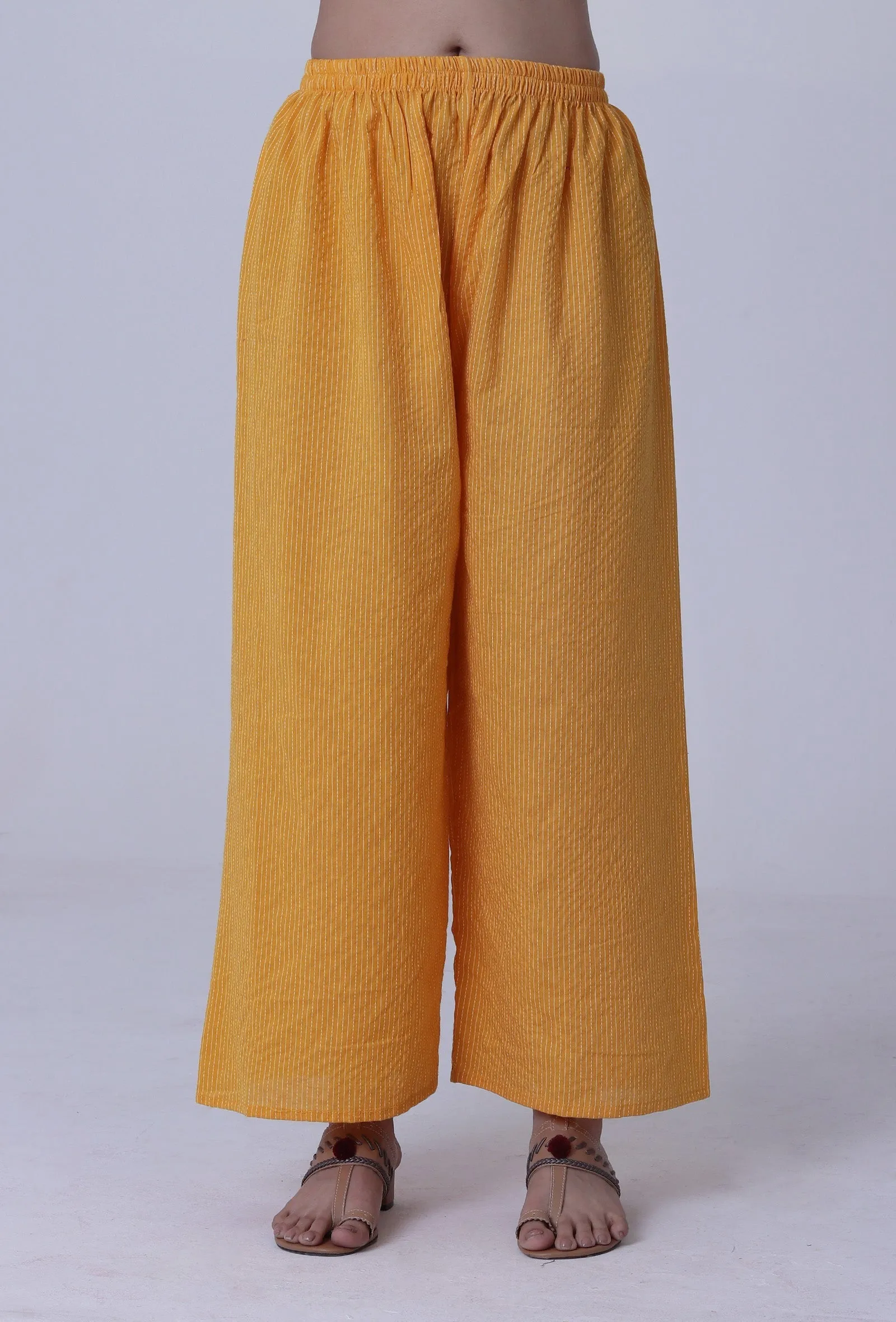 Set Of 2: Bee Yellow Cotton Kurti With Palazzo Set