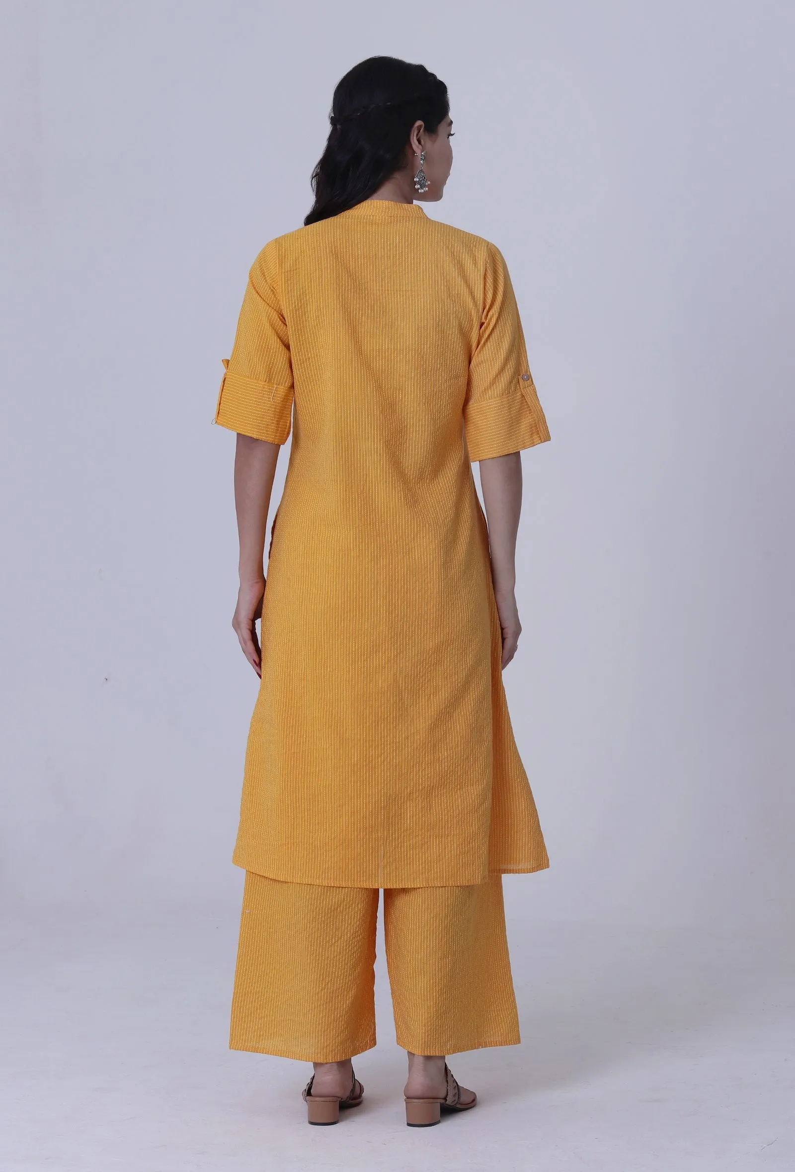 Set Of 2: Bee Yellow Cotton Kurti With Palazzo Set
