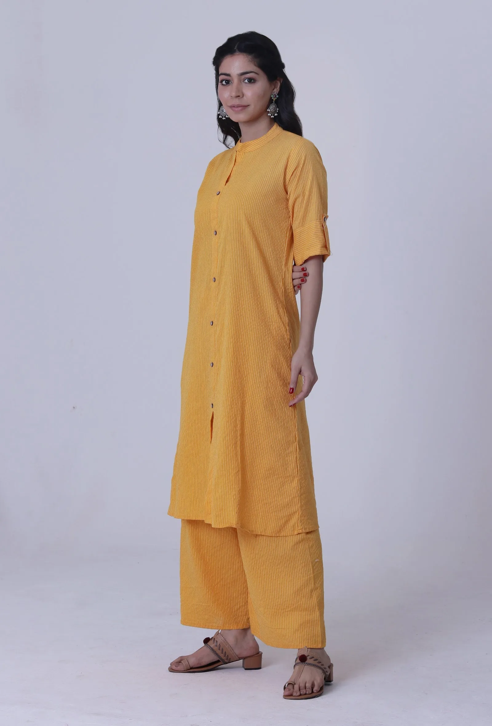 Set Of 2: Bee Yellow Cotton Kurti With Palazzo Set