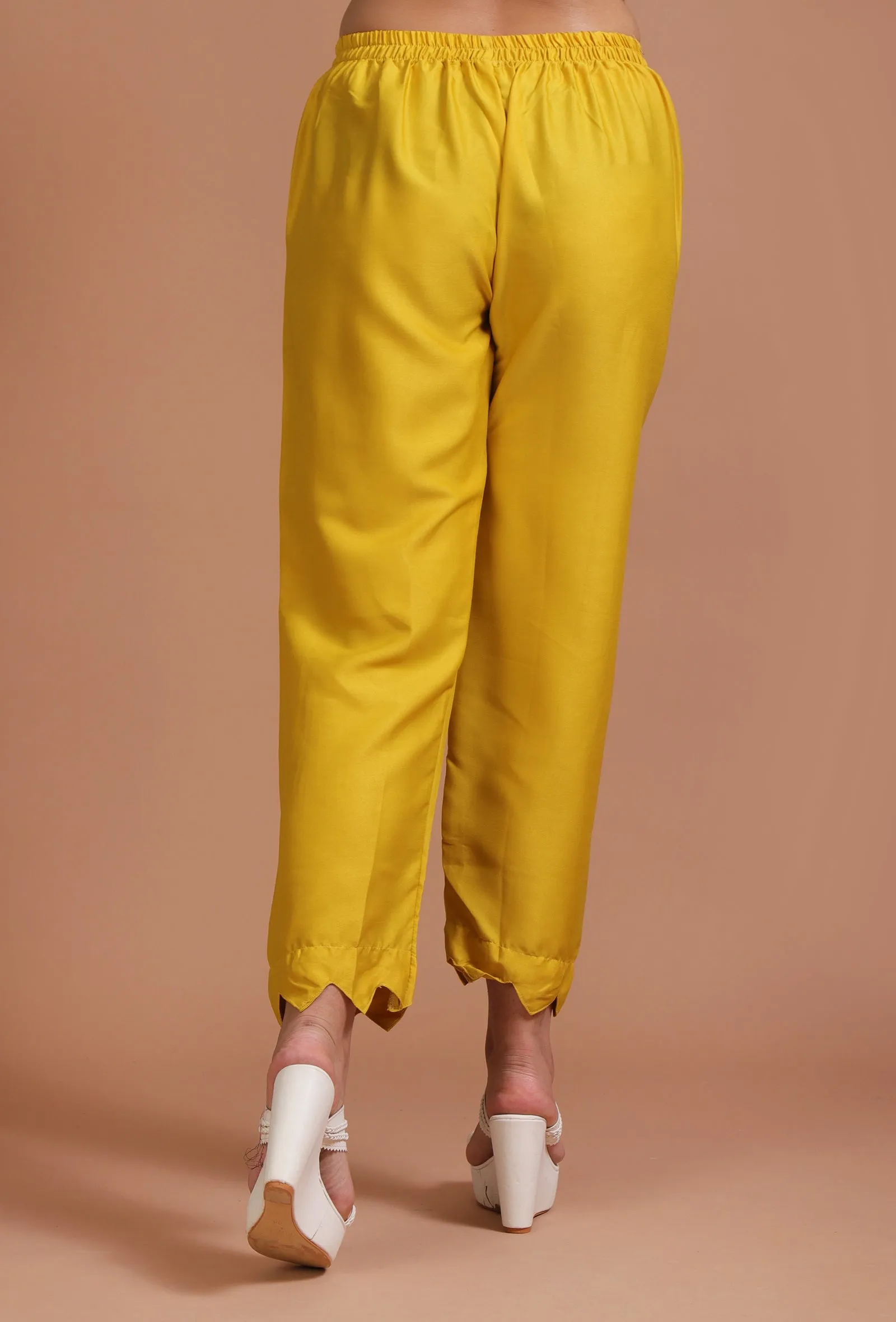 Set Of 3: Yellow Cotton Printed Kurta With Pant & Dupatta
