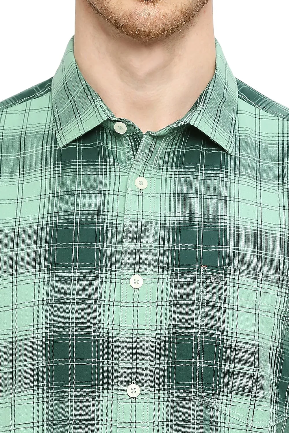 Slim Fit Cotton Herringbone Twill Checks Halfsleeves Shirt