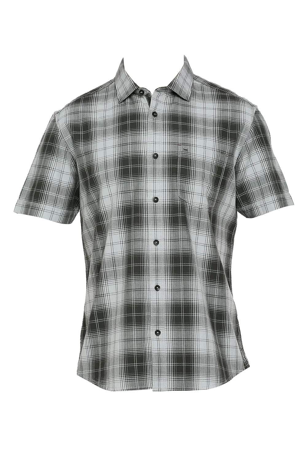 Slim Fit Cotton Herringbone Twill Checks Halfsleeves Shirt