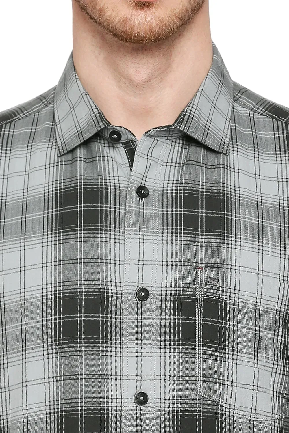 Slim Fit Cotton Herringbone Twill Checks Halfsleeves Shirt