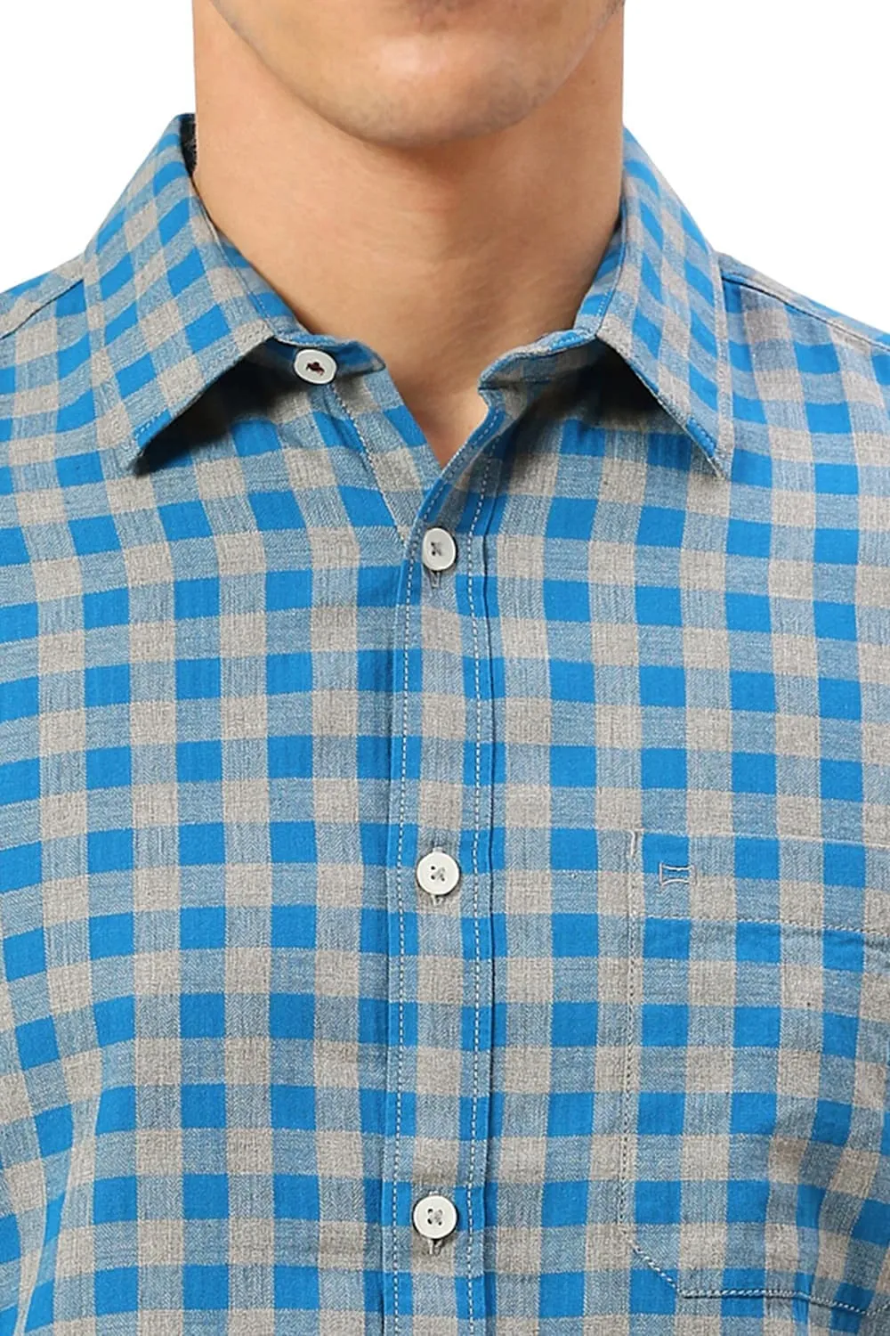 Slim Fit Cotton Twill Melange Checks Shirt