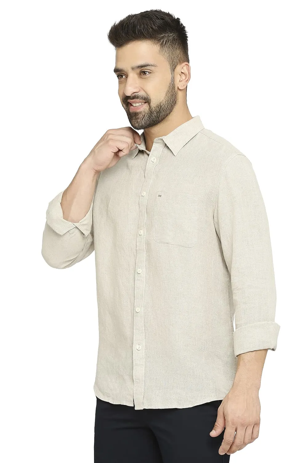 Slim Fit Linen Cotton Checks Shirt