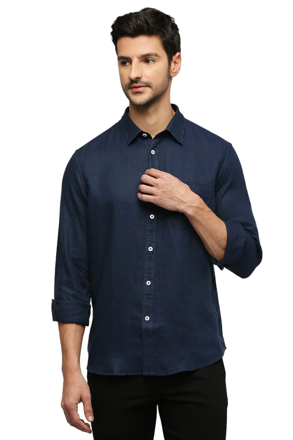 Slim Fit Linen Cotton Checks Shirt