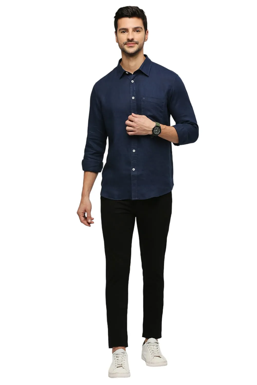 Slim Fit Linen Cotton Checks Shirt
