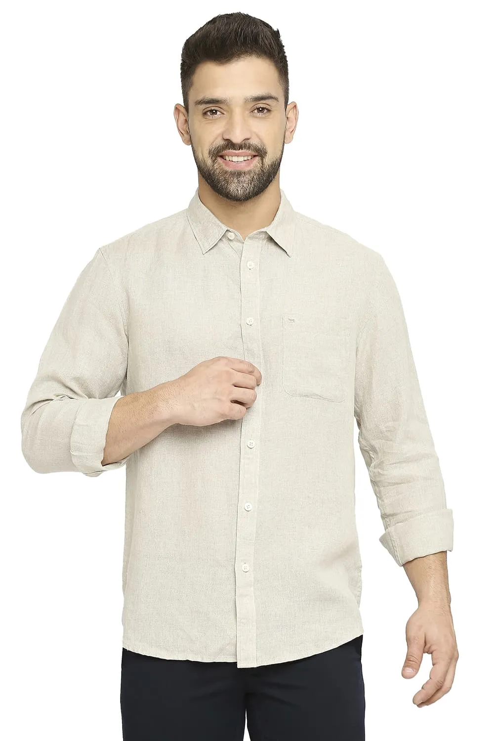 Slim Fit Linen Cotton Checks Shirt