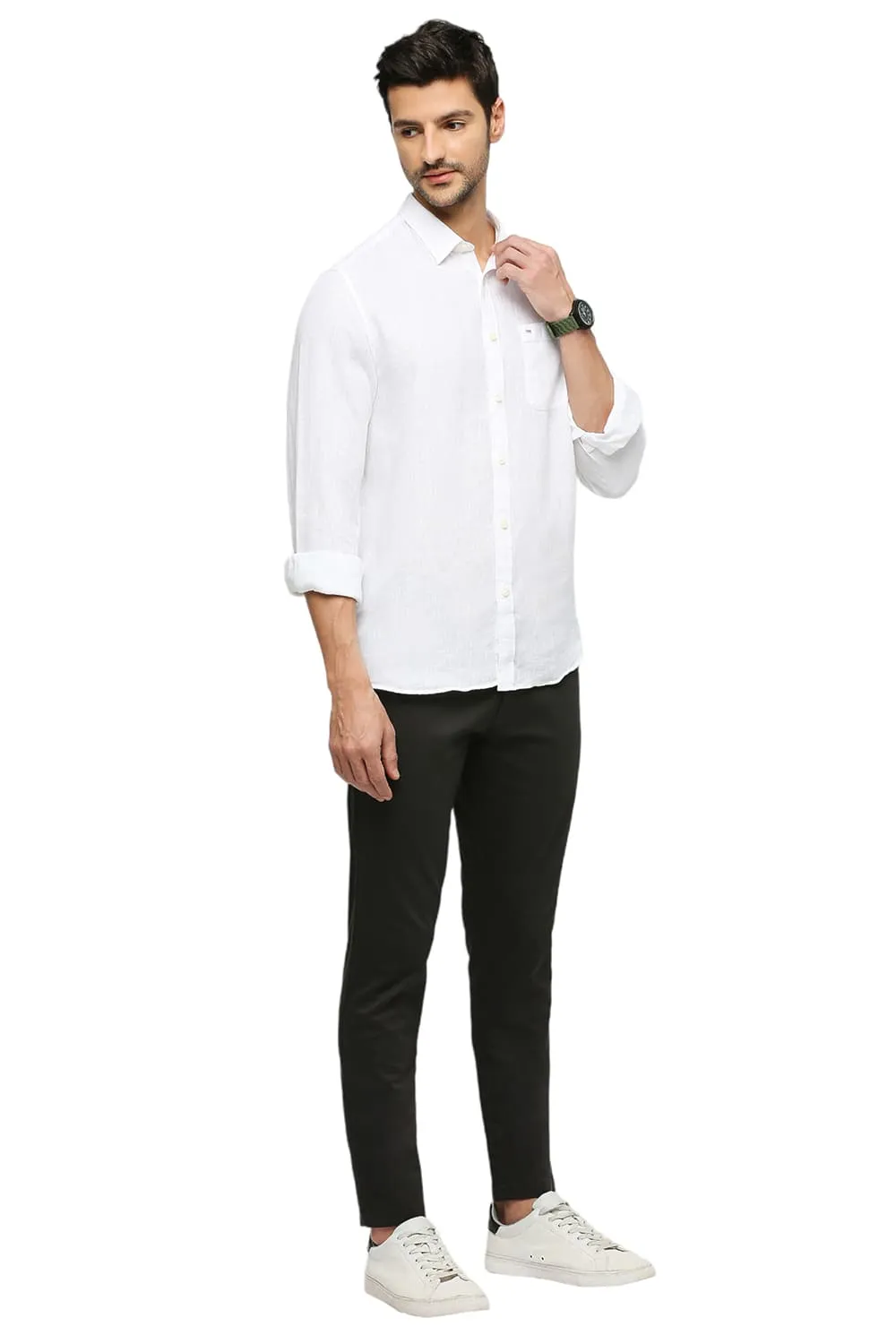 Slim Fit Linen Cotton Checks Shirt
