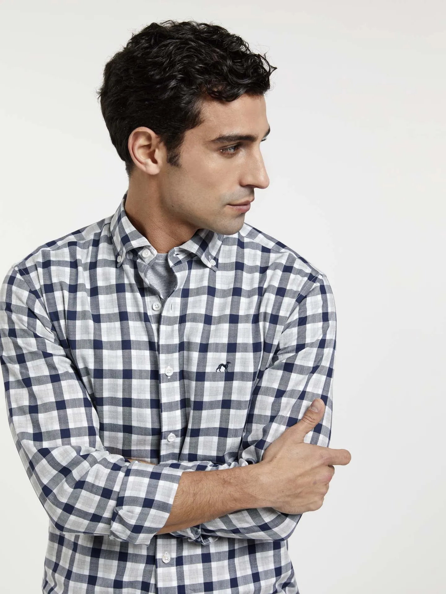 Slim fit melange checks shirt