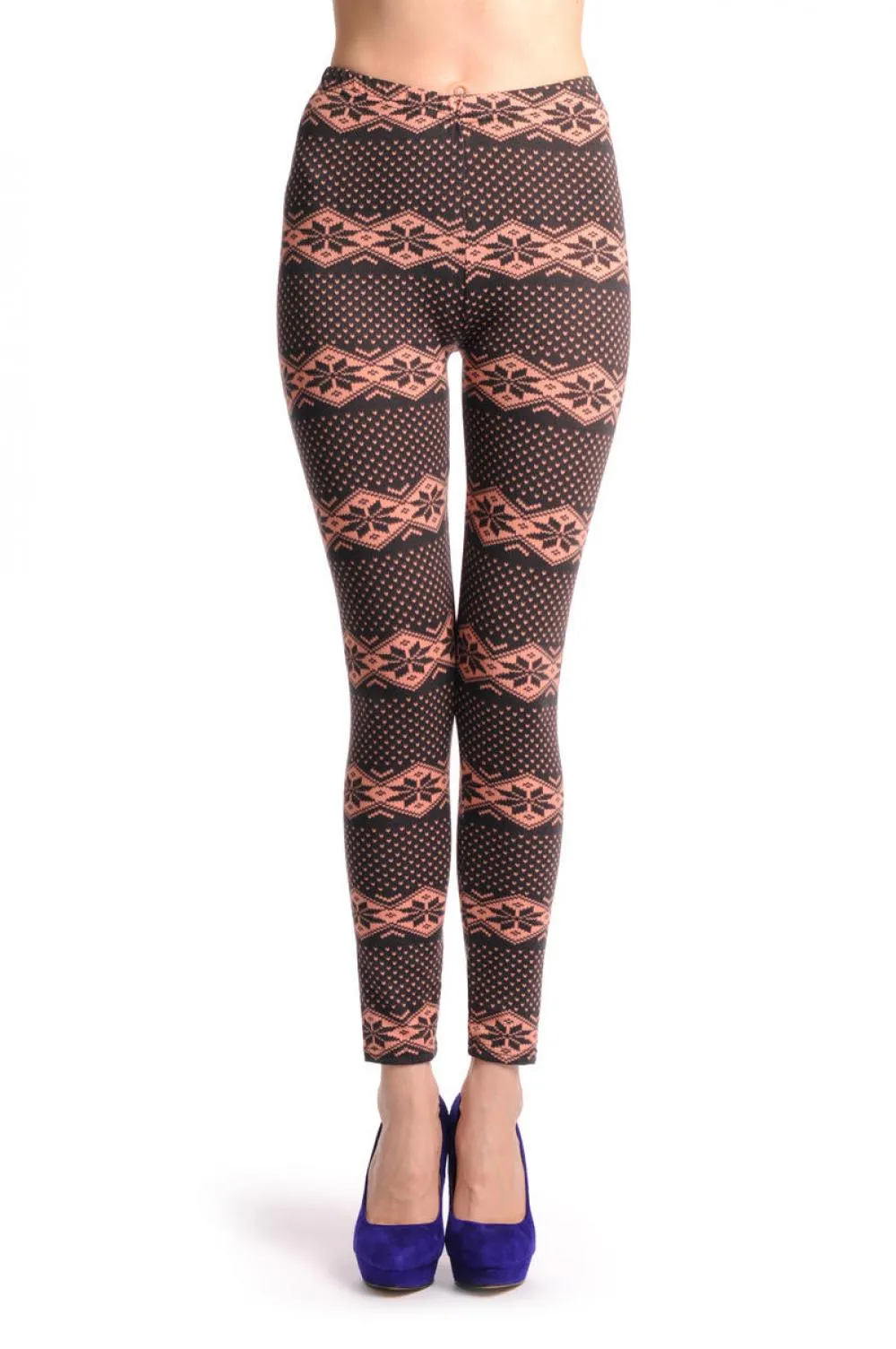 Soft Pink & Dark Brown Aztec Jacquard Knit Print