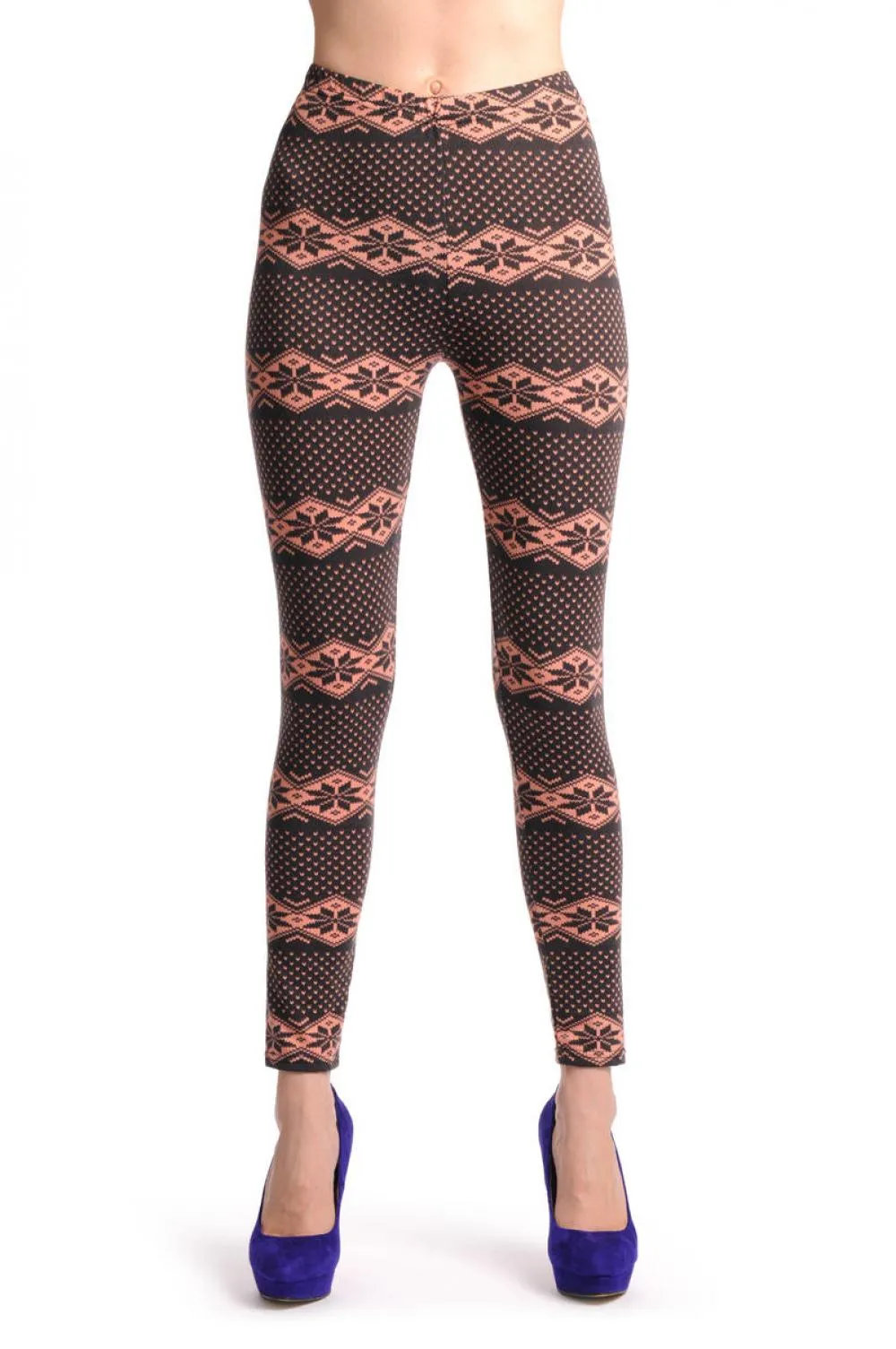 Soft Pink & Dark Brown Aztec Jacquard Knit Print