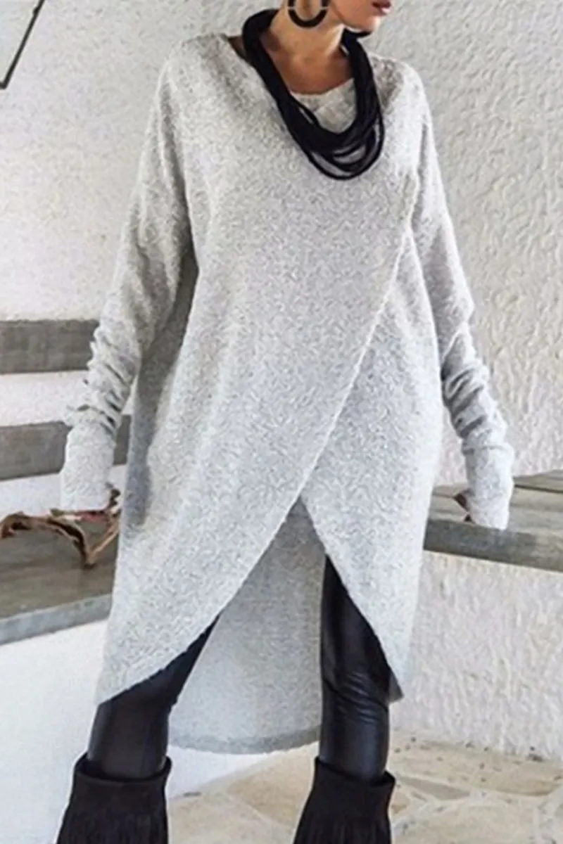 Solid Split Joint Asymmetrical O Neck A Line Dresses